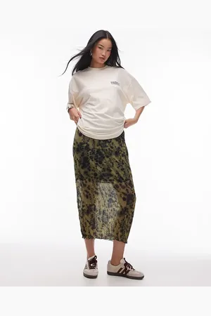 Topshop Crinkle jersey midaxi skirt in smudge print