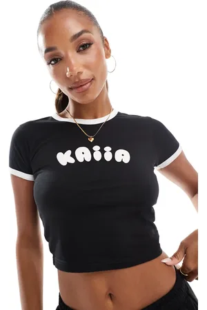 Kaiia Bubble logo contrast trim baby t-shirt co-ord in