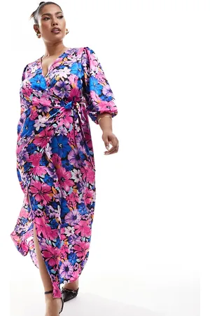 VILA Satin wrap maxi dress in purple floral print