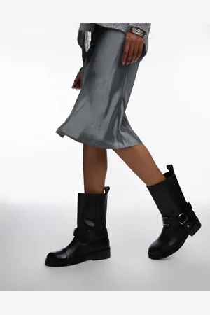 Topshop Leam premium leather biker boots in