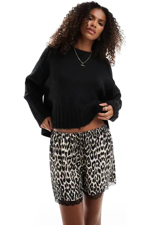 ASOS Satin lace hem shorts in leopard print