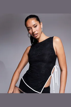 Kaiia Exclusive lace high neck sleeveless tie side asymmetric hem top co-ord in