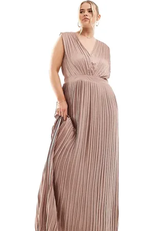 TFNC Bridesmaid satin pleated maxi dress in rose