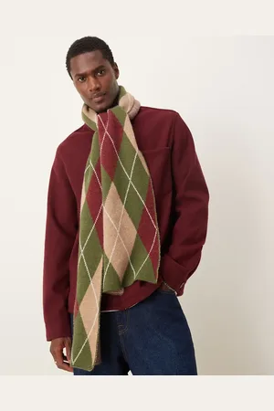My Accessories Man argyle scarf in khaki, taupe and red