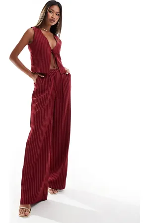 Kaiia Tailored wide leg trousers co-ord in burgundy pinstripe