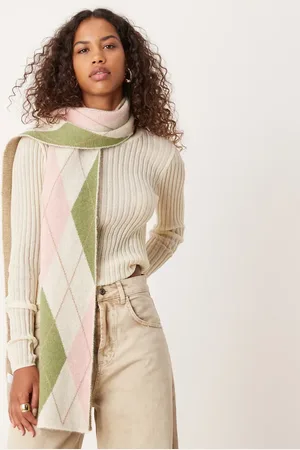 My Accessories Argyle scarf in cream, pink and green