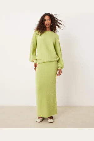 Glamorous Chunky knitted maxi skirt in lime co-ord