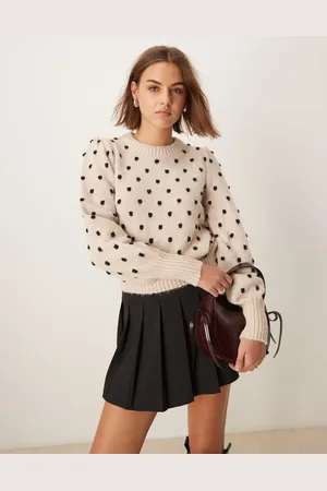 JDY Puffy sleeves textured jumper in stone