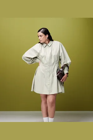 ASOS ASOS DESIGN Curve nipped waist mini shirt dress with pintucks in olive
