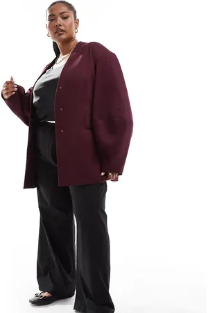 ASOS Curve cocoon sleeve collarless blazer in burgundy