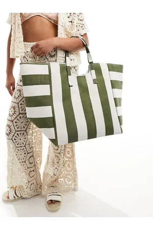 South Beach Oversized shoulder tote bag in khaki stripe