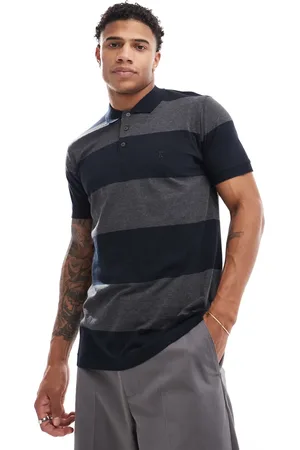 French Connection French Connection striped polo shirt in navy and charcoal
