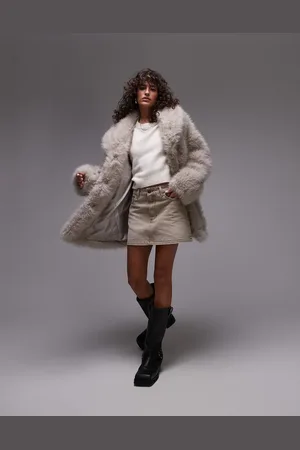 Topshop Faux fur midi coat in