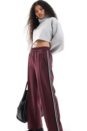 ONLY Side panel wide leg track pant in burgundy
