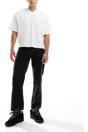 Kickers Wide leg worker pants in washed denim and embroidered logo