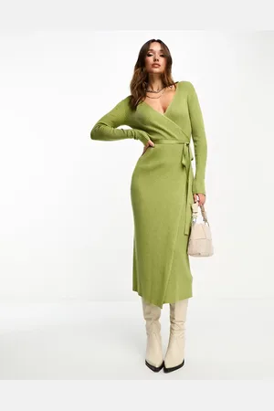EDITED the label Tie waist knitted midi dress in olive