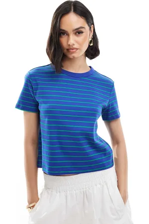 MANGO Round neck oversized t-shirt in blue stripe