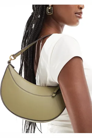 MANGO Leather look shoulder bag in khaki