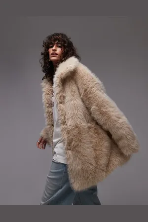 Topshop Faux fur funnel midi coat in honey