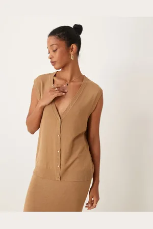 VILA Knitted waistcoat co-ord in camel