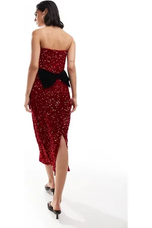 HOPE & IVY Midi sequin dress with velvet bow back in