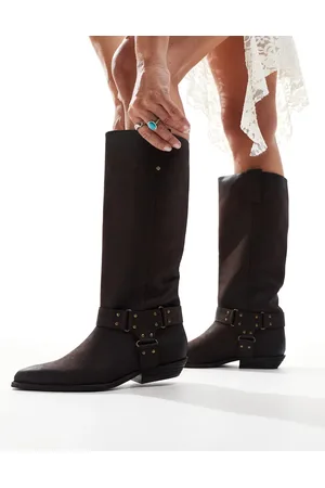 Bronx Kendra western knee boots in coffee bean vintage leather