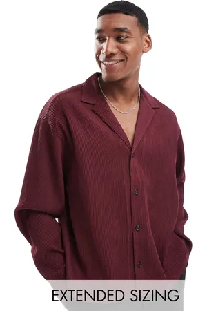 ASOS Boxy plisse shirt in burgundy