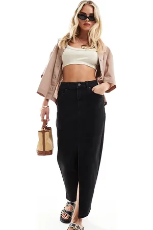 ASOS ASOS DESIGN Petite denim maxi skirt with split hem in washed