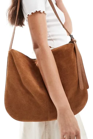ASOS Suede slouch double strap shoulder bag in tan