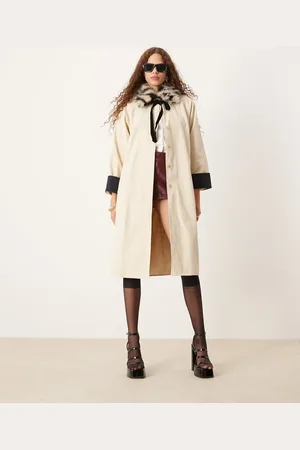 Sister Jane Detachable leopard fur collar coat in beige