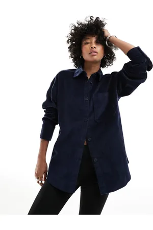 Monki Long sleeve cord shirt in blue