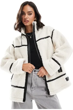 Miss Selfridge Borg aviator jacket in cream