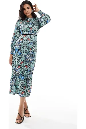 HOPE & IVY In collaboration with The William Morris Society bow back midi dress in dark floral