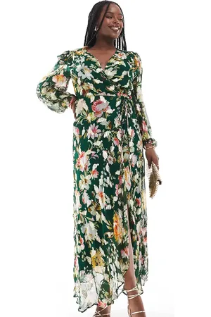 HOPE & IVY Wrap midaxi dress in dark floral with gold fleck