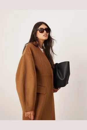 ASOS Wool mix cinched waist ovoid sleeve midi coat in chestnut