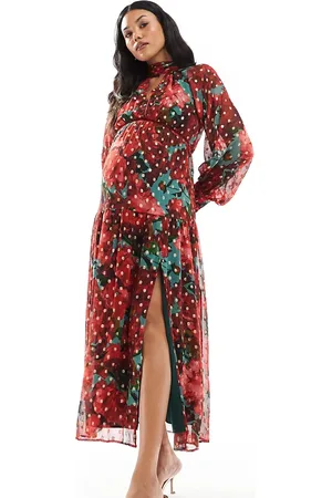 HOPE & IVY Midaxi dress in metallic dobby mesh in floral