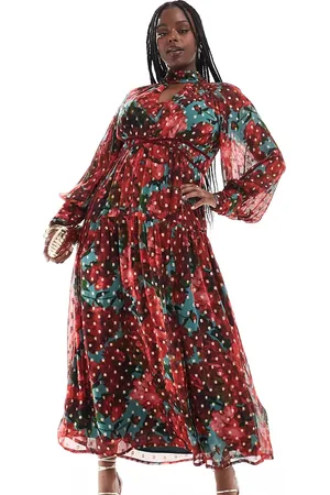 HOPE & IVY Midaxi dress in metallic dobby mesh in floral