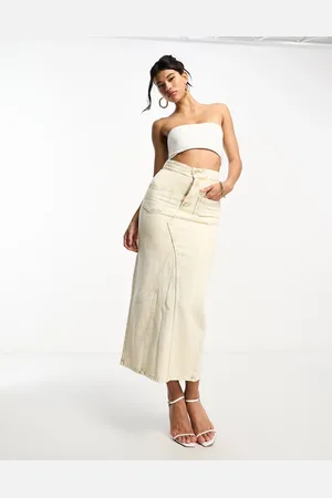 KYÒ The Brand denim maxi skirt co-ord in washed sand