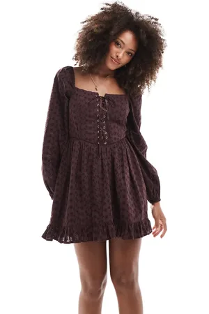 Miss Selfridge Broderie corset mini dress in choc