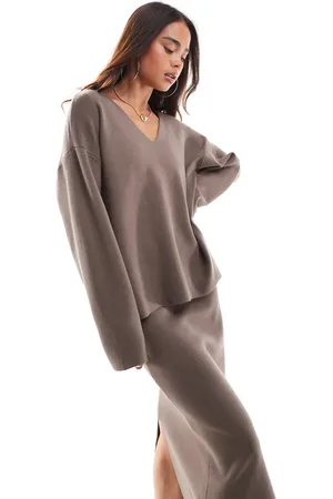 Object Structured v neck jumper co-ord in taupe