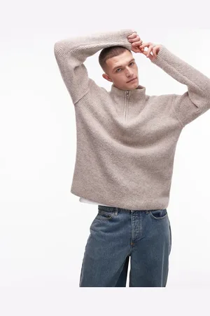 Topman Oversized 1/4 zip jumper in oat