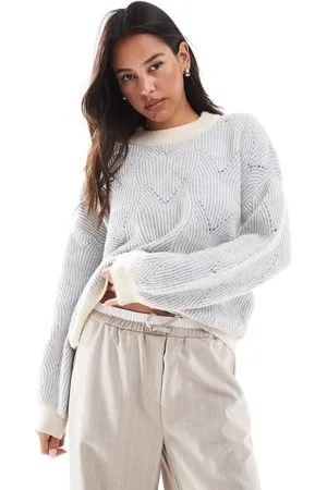 Pieces® Textured detail knit jumper in contrast soft and cream