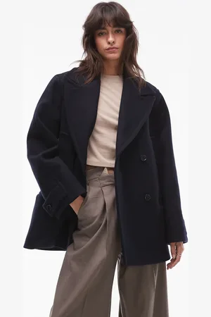 & OTHER STORIES Wool blend double breasted cropped coat with double pocket detail in dark