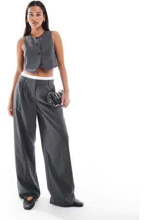 VERO MODA Wide leg boxer detail trouser co-ord in dark melange