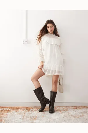 Miss Selfridge Chiffon frill smock dress in ivory