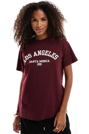 Pull&Bear Los Angeles graphic oversized tee in burgundy