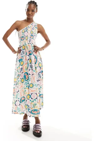 Native Youth One shoulder tile print midaxi dress in