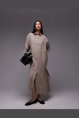 Topshop Oversized maxi shirt dress in mushroom