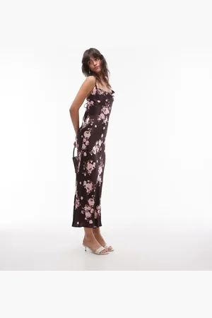 Topshop Cowl slip midi dress in burgundy floral print