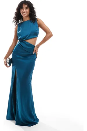 TFNC Satin cut-out waist maxi dress in teal